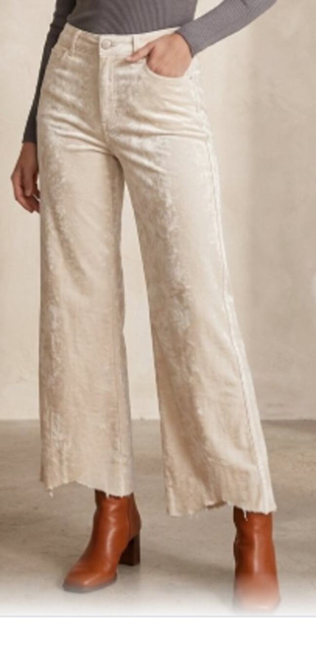 Paige Champagne Velvet Wide Leg Raw Hem Jeans sz 31